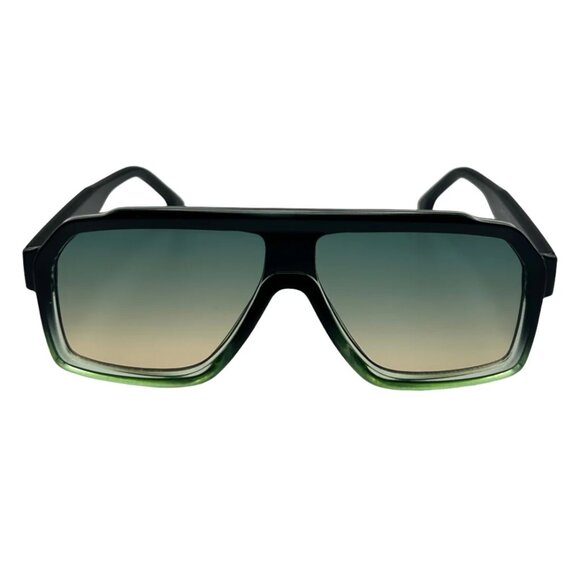 7005 | Green Two Tone Retro Flat Top Sunglasses - Picture 1 of 5
